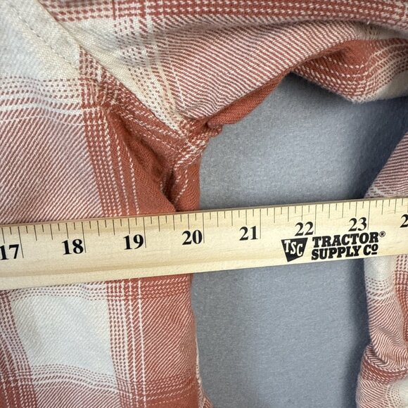 Mother The Overshirt Jacket Size S Hot Off the Block 100% Cotton Orange Plaid - Picture 6 of 11